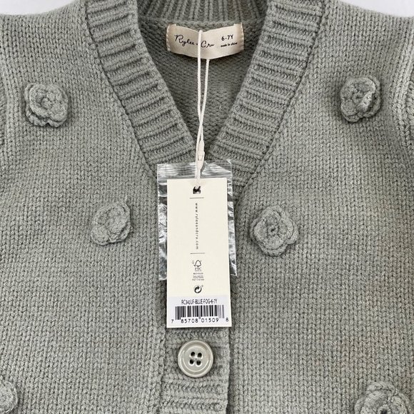 NWT Rylee Cru flounce cardigan mint blue fog sweater 6-7y 8-9 - Picture 3 of 7